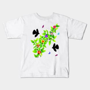 Cute Birds. Black Morph Fantails and Butterflies Kids T-Shirt